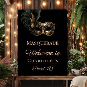 Masquerade black gold Sweet 16 welcome Poster