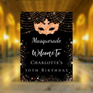 Masquerade black gold welcome birthday party poster