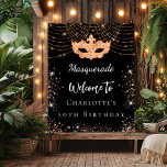 Masquerade black gold welcome birthday party poster<br><div class="desc">A welcome board for a girly and glamourous 50t (or any age) birthday party. A stylish black background. Decorated with faux gold glitter dust and a masquerade mask.  Personalise and add a name.</div>