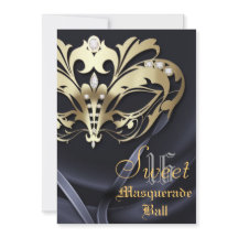 Masquerade Black Jewelled Sweet 16 Invitation