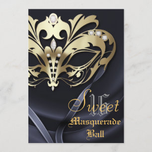 Masquerade Black Jewelled Sweet 16 Invitation