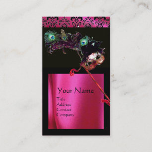 MASQUERADE BLACK PINK FUCHSIA SILK DAMASK CLOTH BUSINESS CARD