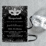 Masquerade black silver luxury birthday party  invitation<br><div class="desc">For an elegant Masquerade,  50th (or any age) birthday.  A black background. Decorated with faux silver glitter and a masquerade mask.  Personalise and add a name,  age and party details. The name is written with a hand lettered style script</div>