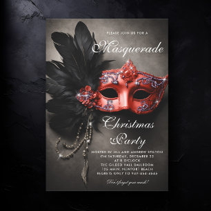 Masquerade Black Silver Red Moody Christmas Party Invitation