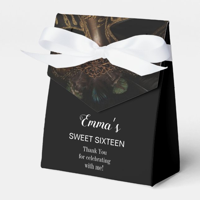 Masquerade Black White Sweet 16 Birthday Thank You Favour Box (Front Side)