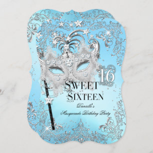 Masquerade Blue Silver Sweet 16 Birthday Invitation