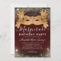 Masquerade Burgundy Gold Glitter Birthday Party
