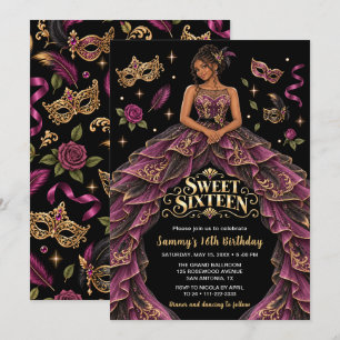 Masquerade Burgundy Gold Sweet Sixteen Invitation