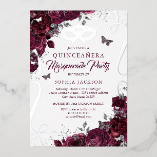 Masquerade Butterfly Silver Burgundy Quinceanera