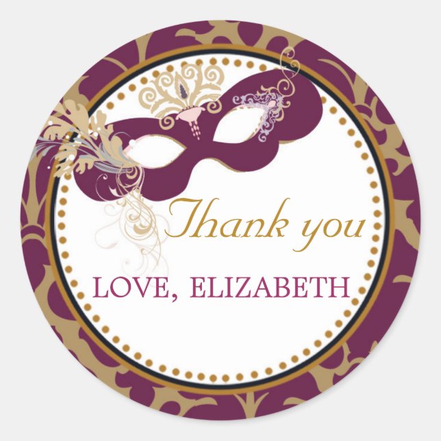 Masquerade Carnival Thank You Sticker Favour Label (Front)