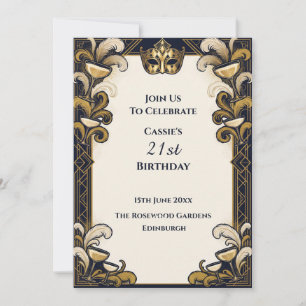 Masquerade Cocktail Black Gold Invitation