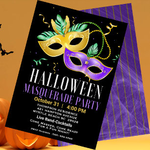 Masquerade Costume Cocktails Adult Halloween Invitation