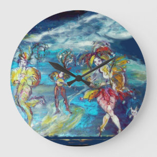 MASQUERADE DANCING AND MUSIC IN THE NIGHT LARGE CLOCK