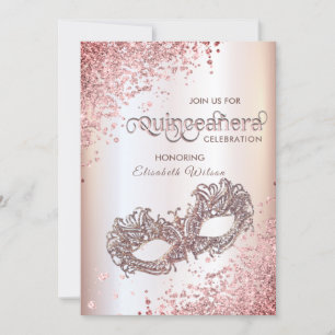 Masquerade diamond luxury Quinceañera rose gold   Invitation