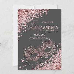 Masquerade diamond luxury Quinceañera rose gold   Invitation