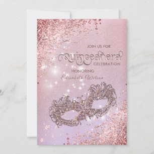 Masquerade diamond luxury Quinceañera rose gold   Invitation