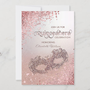 Masquerade diamond luxury Quinceañera rose gold  Invitation
