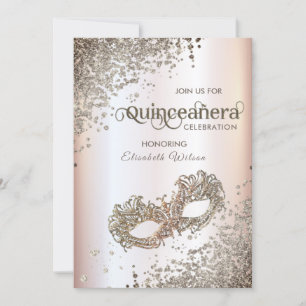 Masquerade diamond luxury Quinceañera soft pink Invitation