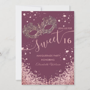 Masquerade diamond luxury rose gold sweet 16  Inv Invitation