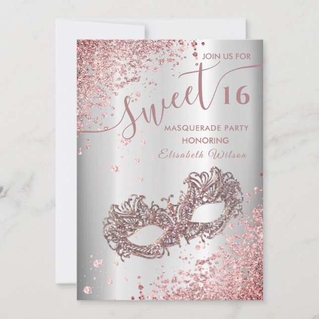  Masquerade diamond luxury rose gold sweet 16 Invi Invitation (Front)