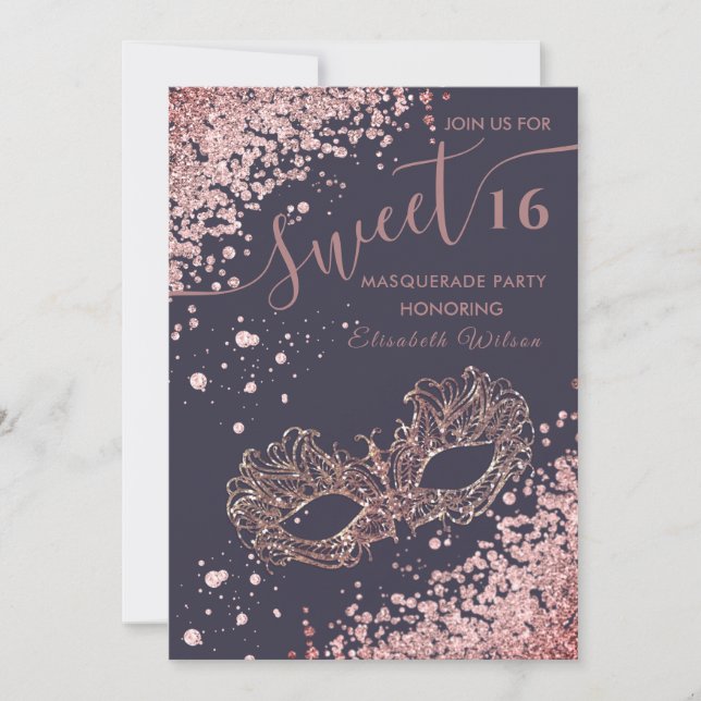  Masquerade diamond luxury rose gold sweet 16  Invitation (Front)