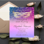 Masquerade  Diamonds Glitter Colourful Sweet 16  Invitation Postcard<br><div class="desc">Gold diamonds and masque on a ombre background.</div>