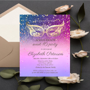 Masquerade  Diamonds Glitter Colourful Sweet 16  Invitation Postcard