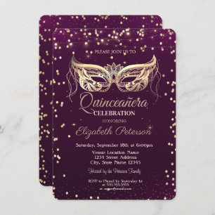 Masquerade,Diamonds,Lights Violet Quinceañera Invitation