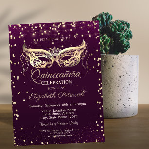 Masquerade,Diamonds,Lights Violet Quinceañera Invitation