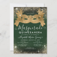 Masquerade Emerald Green Gold Glitter Quinceanera