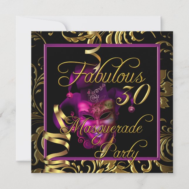 Masquerade Fabulous 30 Gold Pink Birthday Party Invitation (Front)