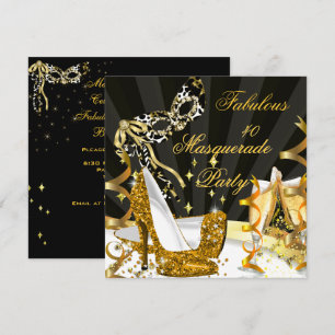 Masquerade Fabulous 40 Woman's Gold High Heel Invitation