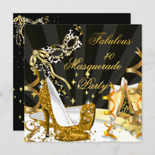 Masquerade Fabulous 40 Woman's Gold High Heel Invitation
