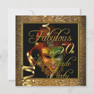 Masquerade Fabulous 50  Gold Black Birthday Party Invitation