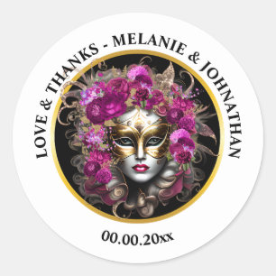 Masquerade face mask lady rose flowers carnival  classic round sticker