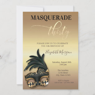 Masquerade Gold 30th Birthday  Invitation