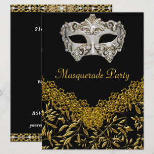 Masquerade Gold Black Hot Glamour Birthday Party Invitation