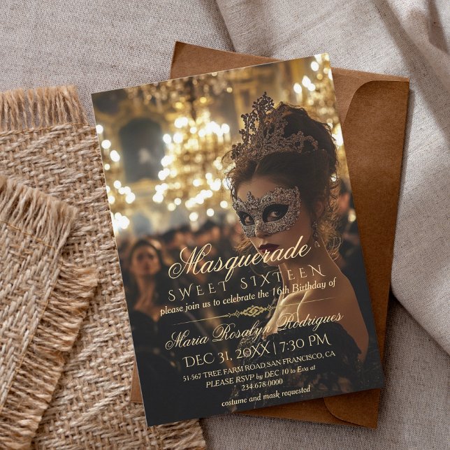 Masquerade gold chic Quinceanera Photo Invitation (Creator Uploaded)