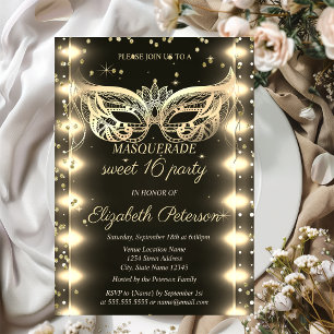 Masquerade Gold Diamonds Lights Sweet 16 Invitation