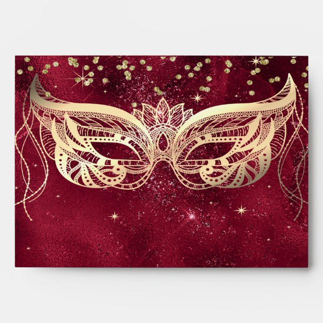 Masquerade Gold Diamonds,Stars  Red Envelope (Front)