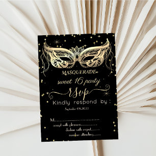 Masquerade Gold Diamonds Sweet 16 RSVP Invitation
