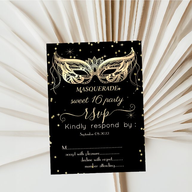 Masquerade Gold Diamonds Sweet 16 RSVP Invitation (Creator Uploaded)