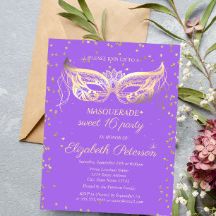 Masquerade Gold Diamonds Violet Sweet 16  Invitation Postcard