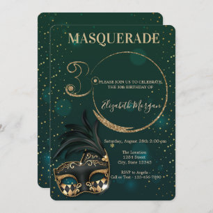 Masquerade Gold Glitter Green 30th Birthday   Invitation