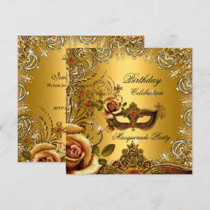 Masquerade Gold Mask Birthday Party Invitation