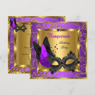 Masquerade Gold Purple Black Birthday Party Invitation