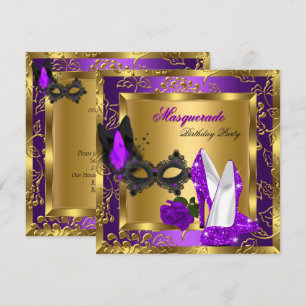 Masquerade Gold Purple Black Glitter High Heels Invitation