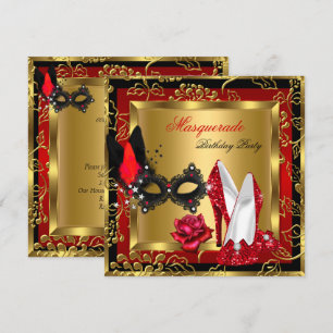 Masquerade Gold Red Black Glitter High Heels Mask Invitation