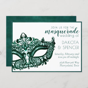 Masquerade Green   Dark Emerald Mardi Gras Wedding Invitation