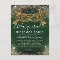 Masquerade Green Gold Glitter Dust Birthday Party